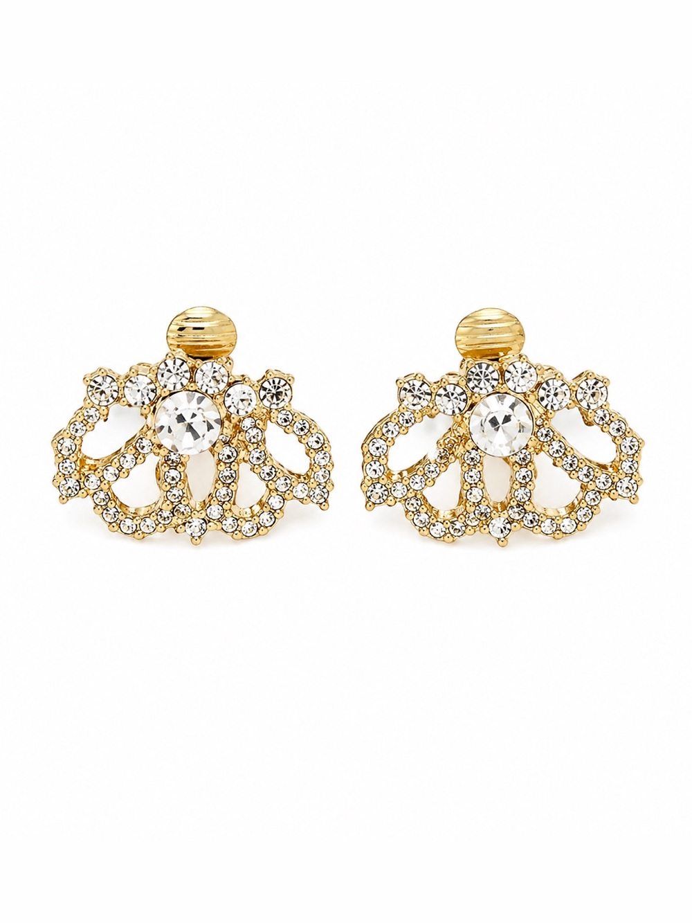 Gold Crystal Fan Clip-On Earrings - Elegant Womens Jewelry